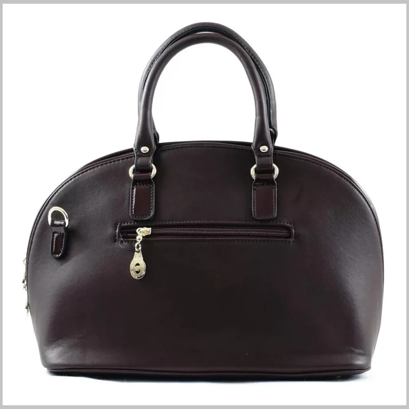 Silvia Rosa elegáns női kézitáska elején arany színű fém díszítéssel, rostbőr, barna via55taska-hu 3