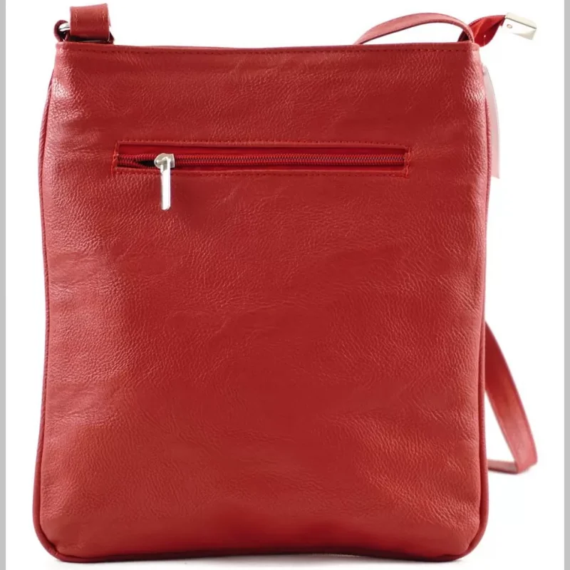VIA55 női keresztpántos kistáska elöl széles zsebbel, rostbőr, vörös via55taska-hu 3