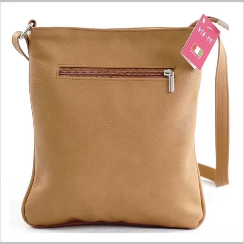 VIA55 női keresztpántos táska varrott négyzettel, rostbőr, mustársárga via55taska-hu 3