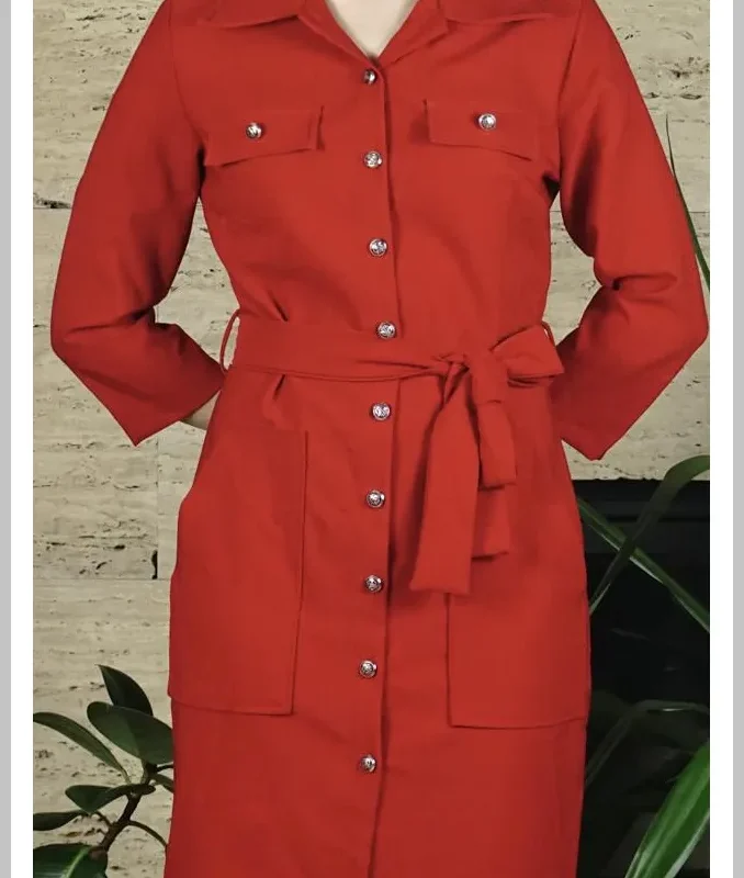 Női elegáns gombos ruha, piros via55taska-hu 1