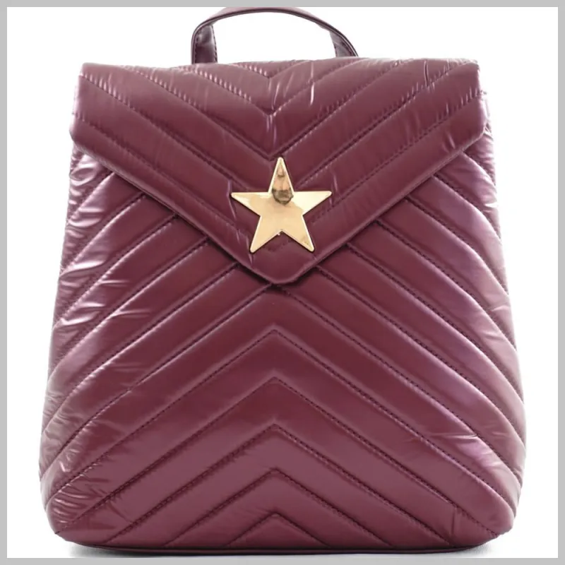 Női hátitáska csillaggal és V varrott mintával, vízhatlan, vörös via55taska.hu 1